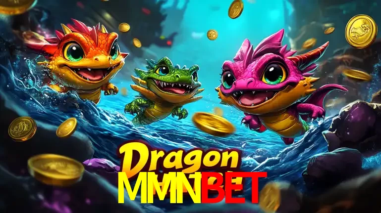 Arte promocional do jogo Dragon Hatch com três adoráveis dragões bebês nadando entre moedas de ouro, um dos slots mais divertidos para jogar no cassino MMNBET.