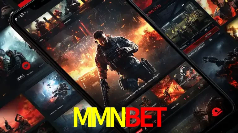 Tela de um celular exibindo uma galeria de jogos de tiro com temática militar, mostrando a variedade de e-sports disponíveis para apostas na plataforma de entretenimento MMNBET.